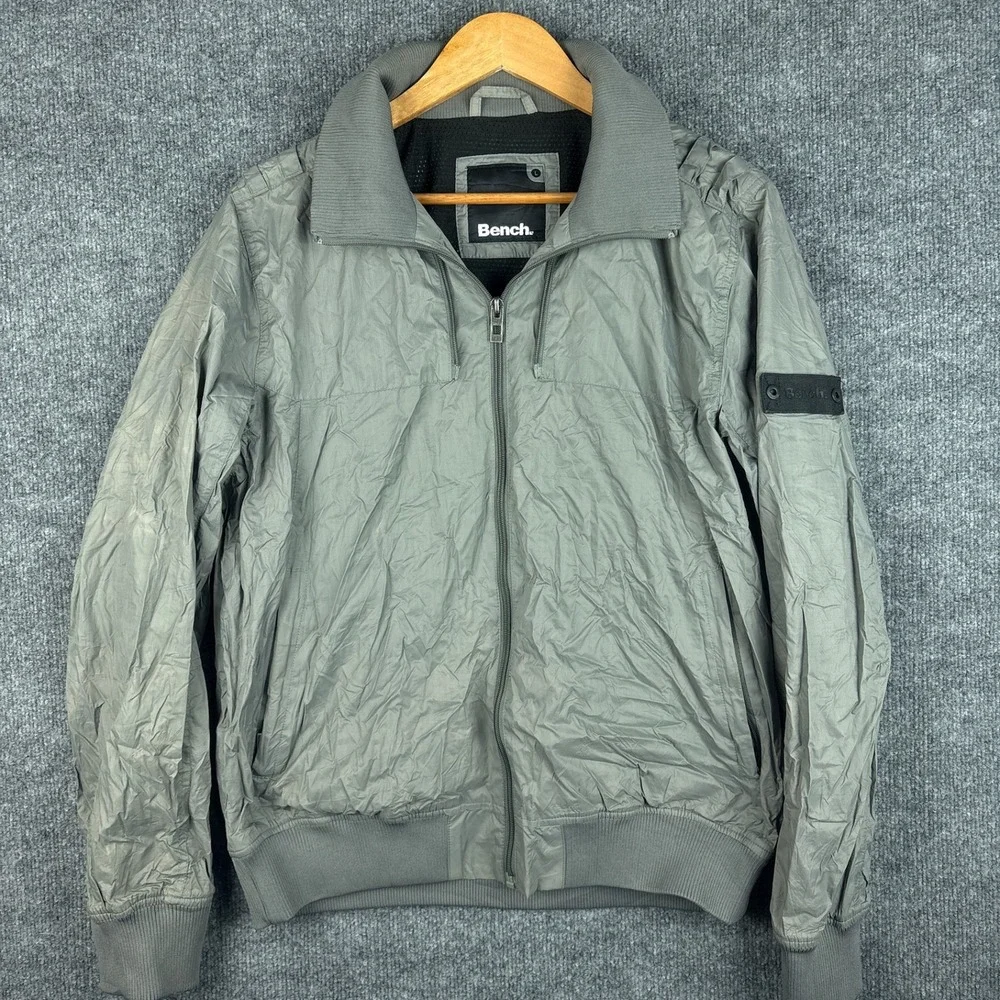 Bench Bomber Utility Jacket Windbreaker Large Mesh-Lined Gray